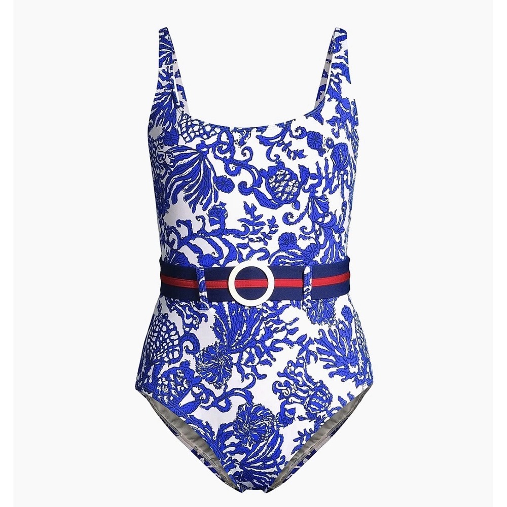 New Lilly Pulitzer Vevina One Piece in Depper Coconut Ride With Me Blue White 4
